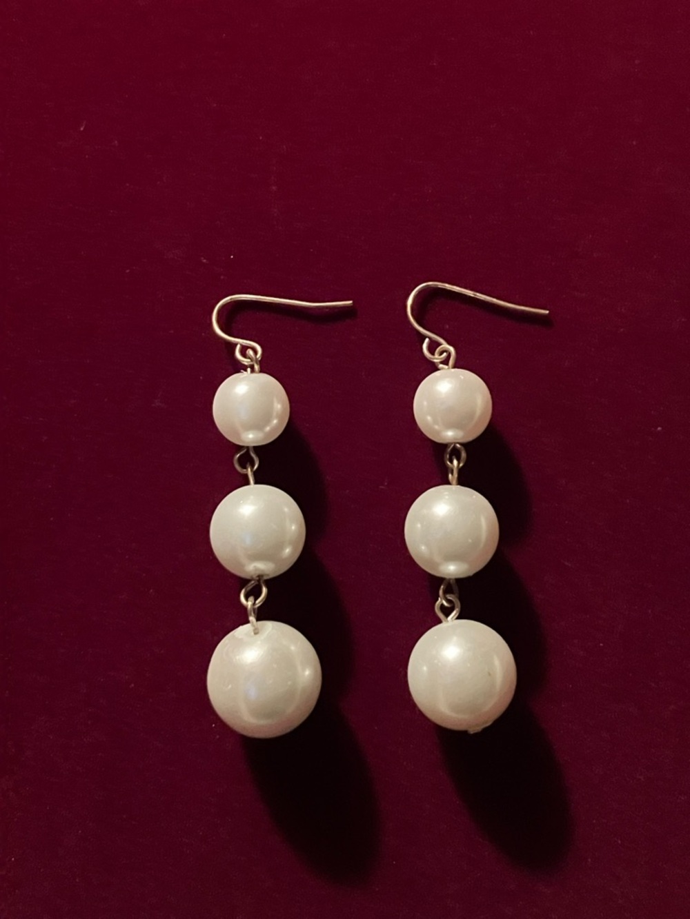 Classic Three-Pearl Drop Earrings in White